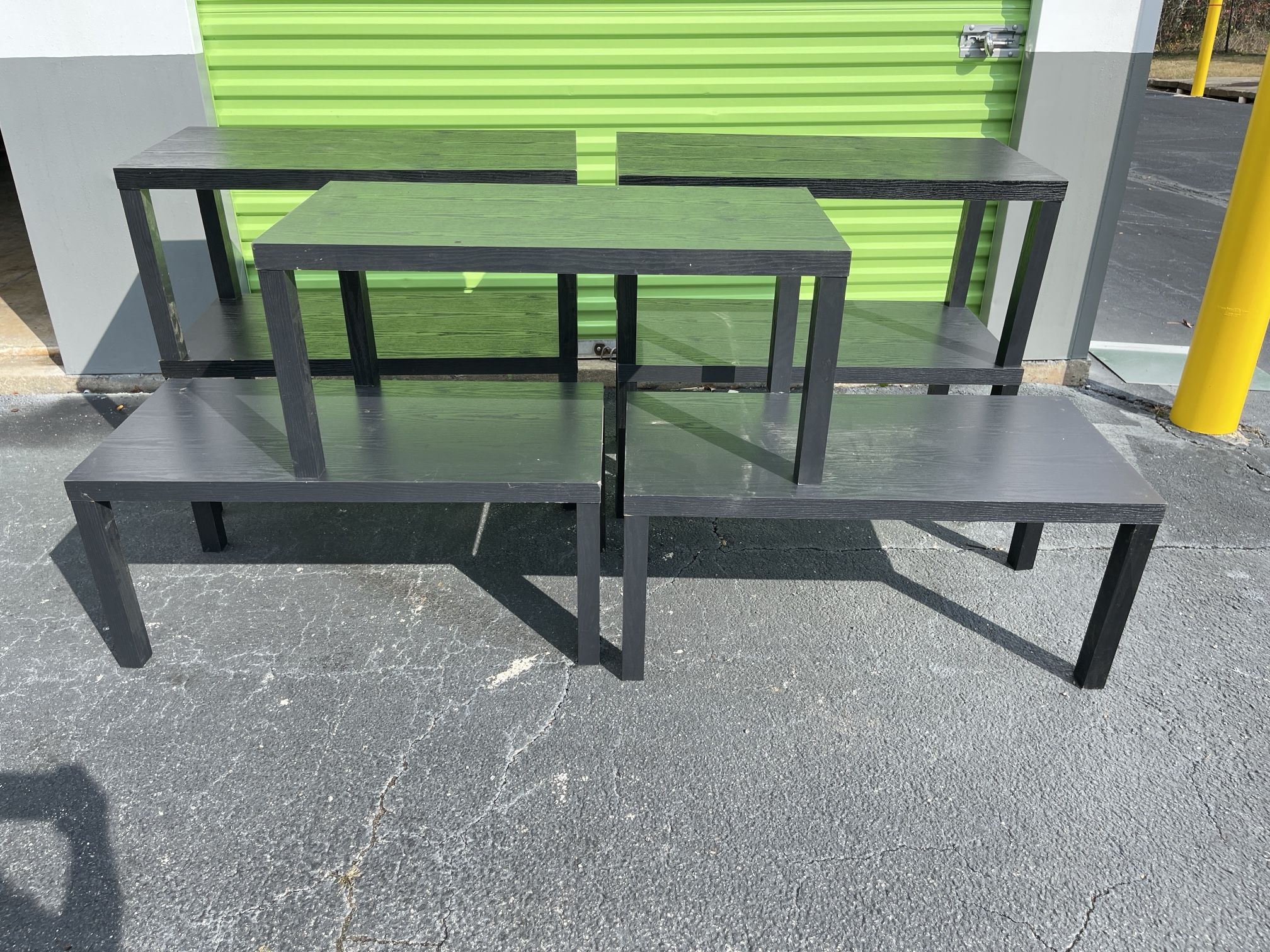 Set of 7 Black Wooden Tables