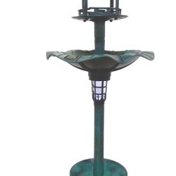 Birdbath Vintage Green Solar Lighted Pedestal Bird Bath Garden Fountain Planter Decoration Accents