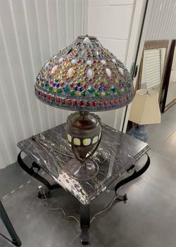 Vintage stained glass lamp Circa 1980's jeweled colors stained glass