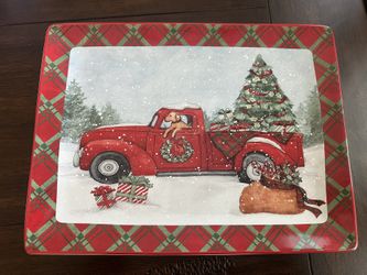 New Certified International Red Truck Christmas Serving Tray