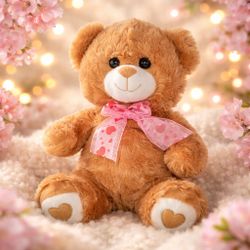 Plush Brown Teddy Bear W/ Harts On Rear Paws