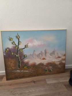 ​Darwin Taylor Signed Desert Landscape Oil Painting Joshua Tree & Mountains Vintage