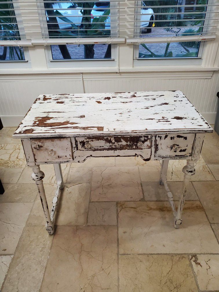Shabby Chic Wood Desk - White Distressed