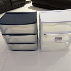 2 Plastic Storage Drawer Cart, Medium Home Organization Storage Container with 3 Large Clear Drawers With Wheels