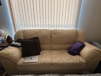 Beige Leather Sofa & Loveseat