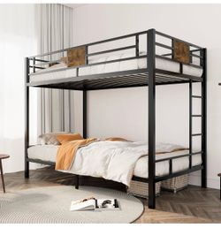 New -Bunk Bed Twin Over Twin with Ladder and Guardrail,Rustic Design Metal Slats Support No Box Spring Needed Small Space Saving Furniture for Bedroom