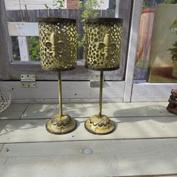 Pair Fluer de lis Metal French Country Candle Holders