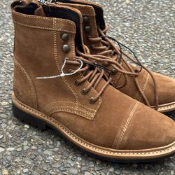Frye Russell Mens Side Zip Lace Up Tan Leather Suede Boots Size 7,5
