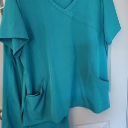 Sketchers Womans Turquoise Blue Scrub Top And Bottom Set 2XL