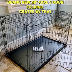 Brand New 48" Xxl'XXL Dog Crate  Up To 125 Lbs 2 Doors With Tray $100  Folding Dog Cage Animal Kennel Jaula De Mascota/ Add A 48" Crate Bed $20 