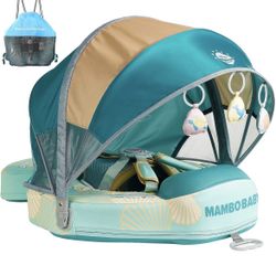 Mambobaby Float Add Tail Baby Swim Float with Canopy Solid Pool Infant Swim Trainer Swimming Training Lying Air Free Water Floats Non-Inflatable Waist