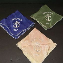Vintage WWII era USN Embroidered Handkerchiefs- set of 3