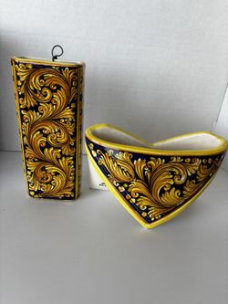 Scaglia Caltagirone Italy Ceramic Desk Letter Box and Pen Holder