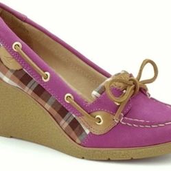 Sperry Top-Sider Women's Goldfish Wedge Heel Pink Plaid (contact info removed) Size 8.5