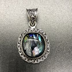 Dichroic Glass Set In Silver
