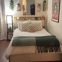 🛏️ Modern Upholstered Bed Frame w/ Headboard + Ambient LED Lighting & Built-In Charging Station 🔌