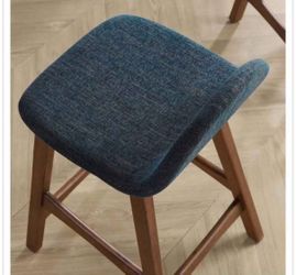 24 in. Navy Fabric Low Back Wood Bar Stools