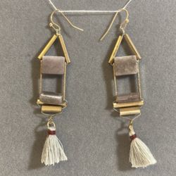 Gold Earrings with Stone & Fringe