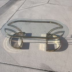 Mid Century Modern Brass & Glass Oval Coffee Table – Hollywood Regency