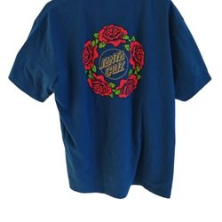 Santa Cruz Floral Skateboard Men's T-Shirt Adult XL Blue Surfing Double Sided


