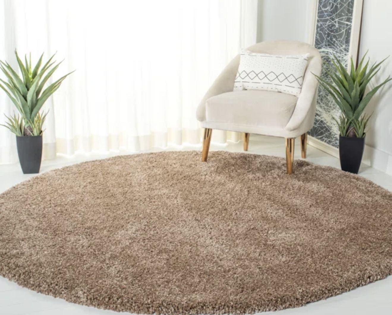 SAFAVIEH Milan Shag Collection Accent Rug - 7’ X 7’ - Dark Beige - Solid Design