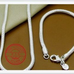 .925 Solid Sterling silver snake Chain and bracelet