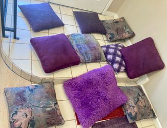 Purple throw pillows couch sofa cushions