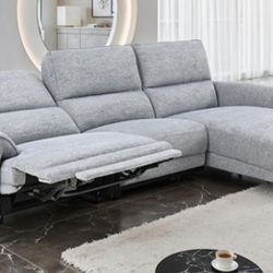 Brand New Grey Super Plush Chenille Power Reclining Sectional Sofa 