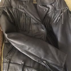 Hein Gericke for Harley Davidson Black, Fringe Leather Jacket