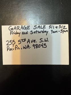 Garage/Yard Sale Friday 5/1 & Saturday 5/2 9am-5pm