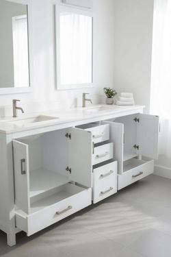 60in White Double Bathroom Vanity Sink Cabinet home Furniture NEW Office Business Master Home Apartment 