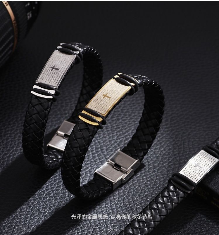 Cowhide leather bracelet with cross shape for men and women(SILVER)