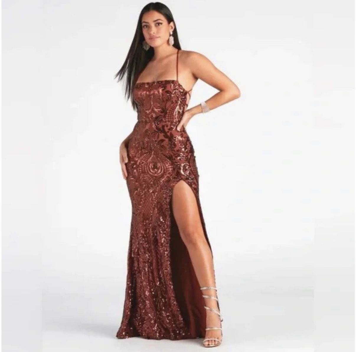 Windsor Rowena Sequin Mermaid Maxi Dress Copper