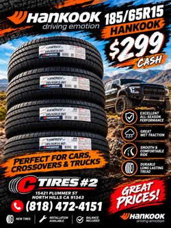 185/65R15 Hankook ( 4 NEW TIRES )