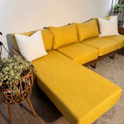Inside Weather Bondi Sectional Sofa – Sunflower Yellow w/ Chaise (Retail 3K
