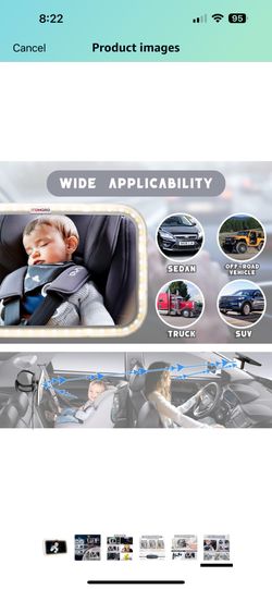 baby car mirror with usb plug for light