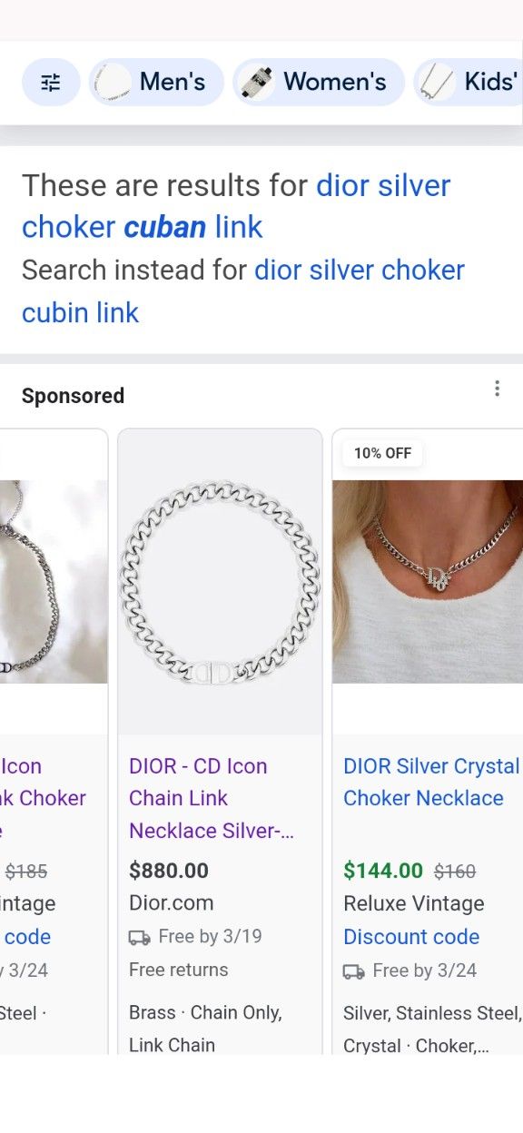 Silver Dior Cubin Link Choker Chain