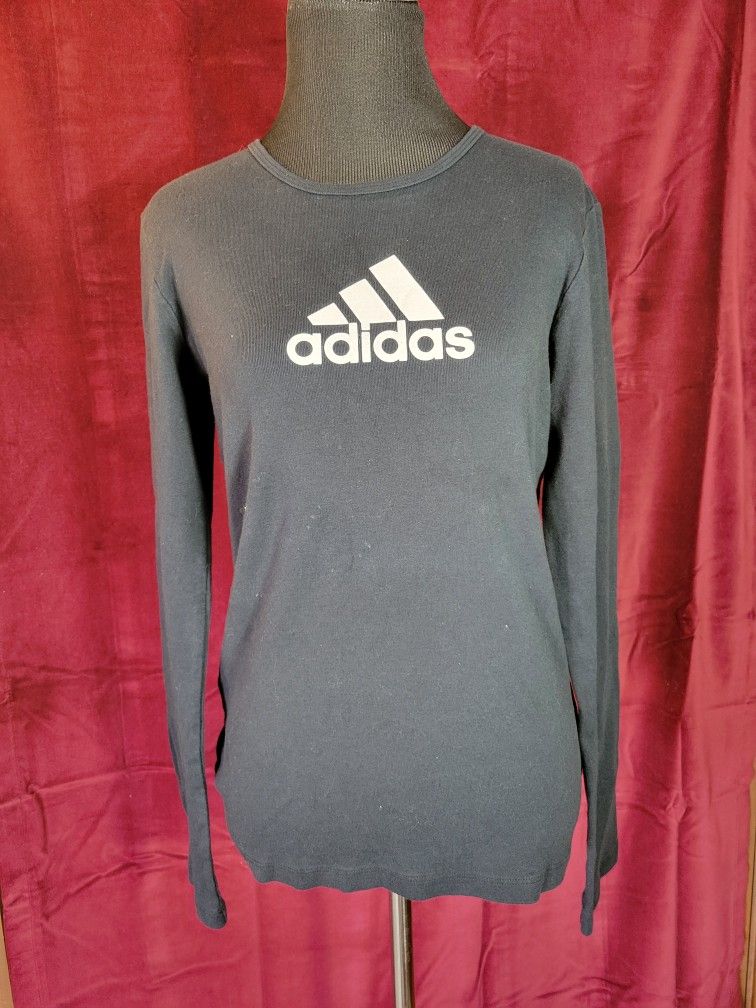 Adidas Womens Size L Black Long Sleeve Crew Neck Logo Graphic T-Shirt