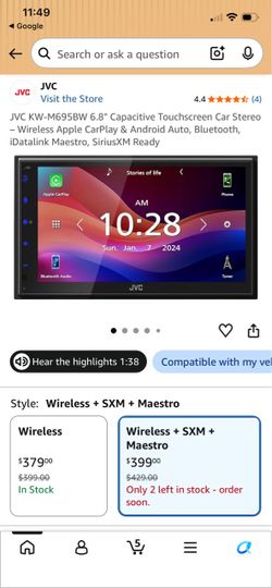 JVC KW-M695BW apple CarPlay android auto