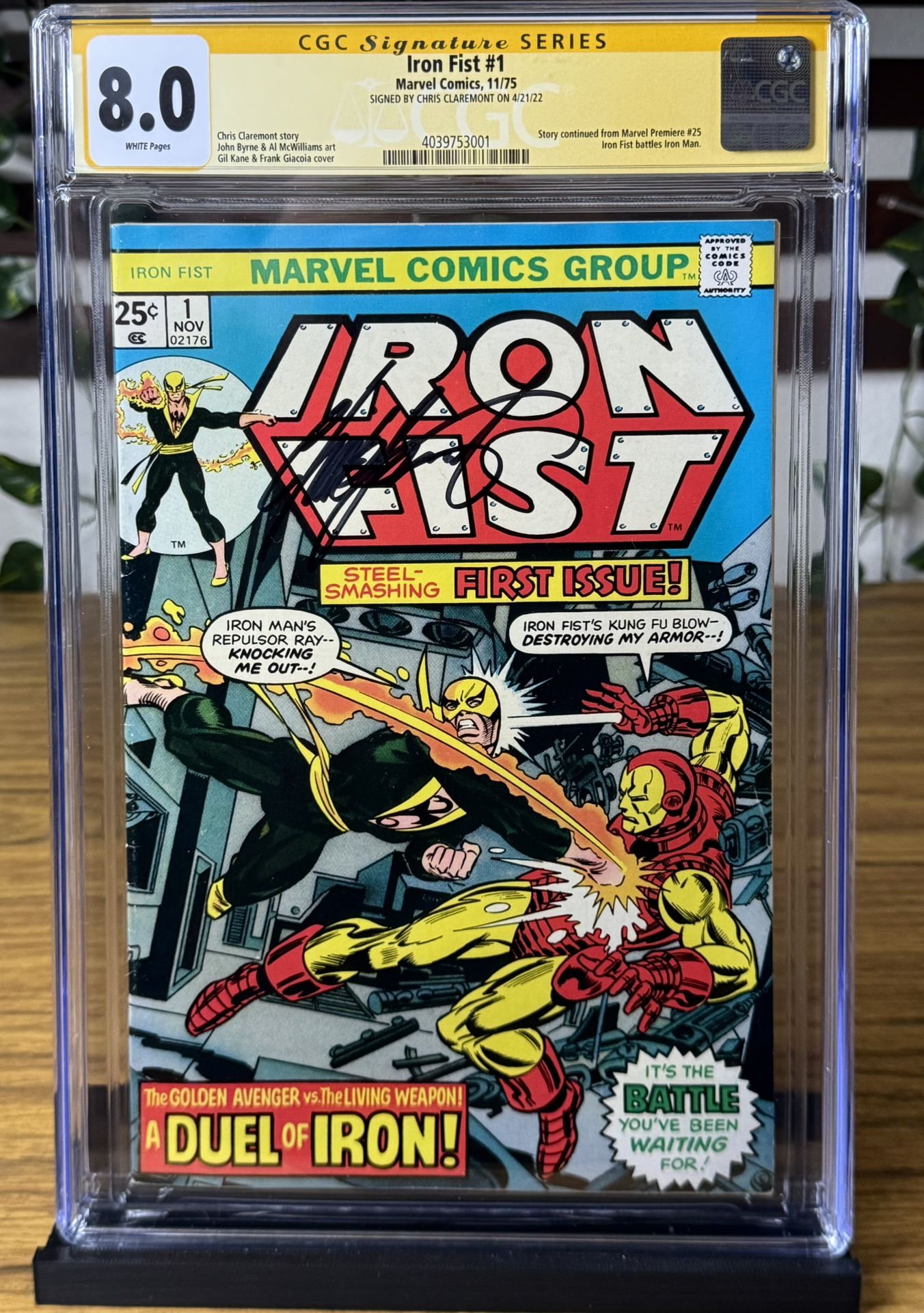 Iron Fist #1 (1975) CGC 8.0-WP-SS Signed by Chris Claremont (MARVEL Comics)