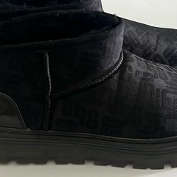 UGG Classic Ultra Mini Monogram Clear Black Shearling Boot US 8