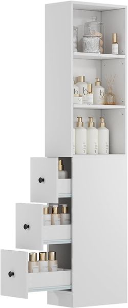 ARTETHYS Storage Cabinet Tall Narrow Bathroom Organizer with 3-Level Adjustable Shelves Slim Free