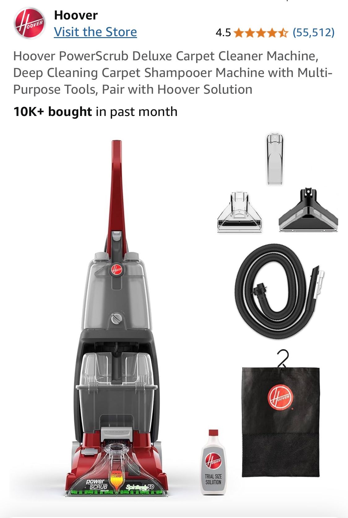 Hoover PowerScrub Deluxe Carpet Cleaner Machine VACUUM ONLY