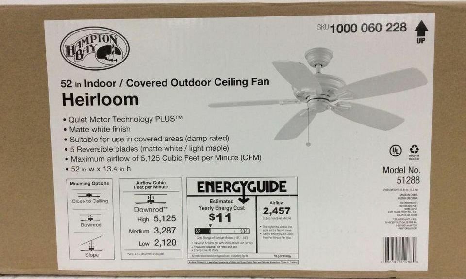 52 in. Indoor/Outdoor Matte White Ceiling Fan, NEVER USED!