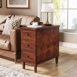 New Tribesigns Solid Wood End Table, Fully Assembled Narrow Side Table with Drawers, Pre-Assembled Nightstand Slim Bedside Table for Small Spaces, Liv