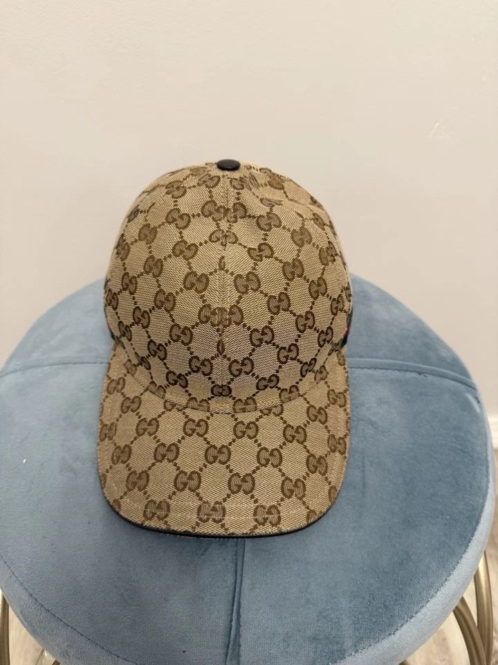 GG Canvas Adjustable Monogram Cap Baseball Hat With Web Brown Size Large