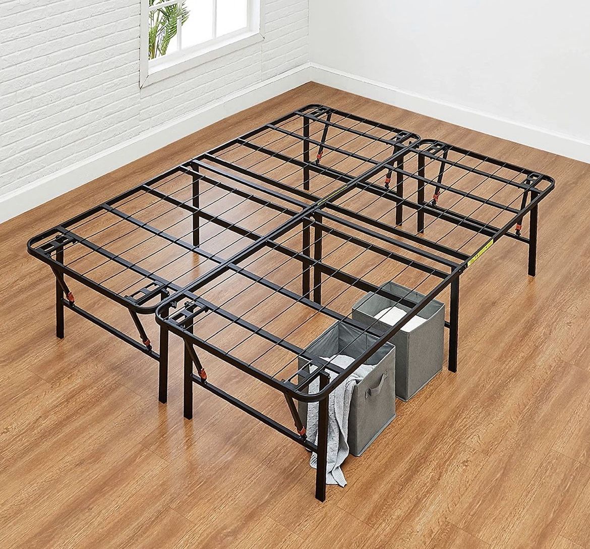 Foldable Metal Platform Bed Frame with Tool Free Setup, 14 Inches High, Full Size , Black
