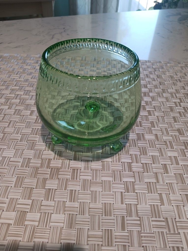 Antique Vaseline Glass Footed Bowl