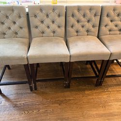 4 Barstools- Tufted High-Back Upholstered Counter-Height Kitchen Stool, 41"H, Slate Grey, $100 for 4