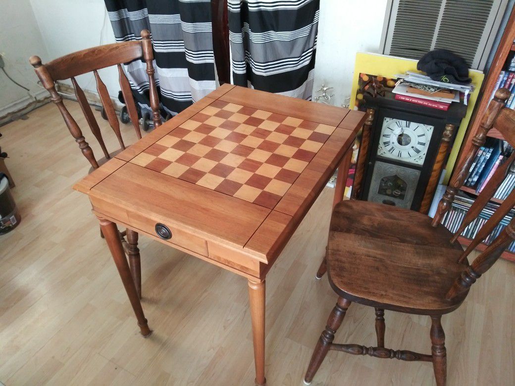 Antique chess table and 2 chairs